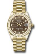  *Pre-Owned* Rolex Yellow Gold Datejust 31 Watch - Diamond Bezel - Dark Mother-of-Pearl Diamond Dial - President Bracelet