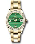  *Pre-Owned* Rolex Yellow Gold Datejust 31 Watch - Diamond Bezel - Malachite Diamond Six and Nine Dial - Oyster Bracelet