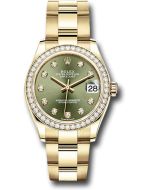  *Pre-Owned* Rolex Yellow Gold Datejust 31 Watch - Diamond Bezel - Olive Green Diamond Dial - Oyster Bracelet