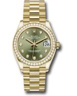  *Pre-Owned* Rolex Yellow Gold Datejust 31 Watch - Diamond Bezel - Olive Green Diamond Dial - President Bracelet