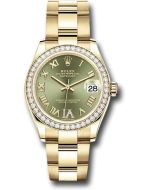 *Pre-Owned* Rolex Yellow Gold Datejust 31 Watch - Diamond Bezel - Olive Green Diamond Six Dial - Oyster Bracelet