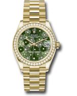  *Pre-Owned* Rolex Yellow Gold Datejust 31 Watch - Diamond Bezel - Olive Green Floral Motif Diamond 6 Dial - President Bracelet