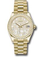  *Pre-Owned* Rolex Yellow Gold Datejust 31 Watch - Diamond Bezel - Paved Mother-of-Pearl Butterfly Dial - President Bracelet