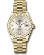 *Pre-Owned* Rolex Yellow Gold Datejust 31 Watch - Diamond Bezel - Silver Diamond Dial - President Bracelet