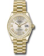 *Pre-Owned* Rolex Yellow Gold Datejust 31 Watch - Diamond Bezel - Silver Diamond Six Dial - President Bracelet