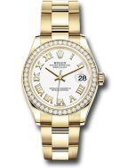  *Pre-Owned* Rolex Yellow Gold Datejust 31 Watch - Diamond Bezel - White Roman Dial - Oyster Bracelet