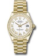 *Pre-Owned* Rolex Yellow Gold Datejust 31 Watch - Diamond Bezel - White Roman Dial - President Bracelet