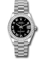  *Pre-Owned* Rolex White Gold Datejust 31 Watch - Diamond Bezel - Bright Black Roman Dial - President Bracelet