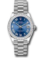  *Pre-Owned* Rolex White Gold Datejust 31 Watch - Diamond Bezel - Bright Blue Roman Dial - President Bracelet