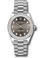 *Pre-Owned* Rolex White Gold Datejust 31 Watch - Diamond Bezel - Dark Grey Roman Dial - President Bracelet