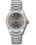  *Pre-Owned* Rolex White Gold Datejust 31 Watch - Diamond Bezel - Dark Grey Roman Dial - President Bracelet