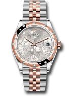  *Pre-Owned* Rolex Everose Rolesor Datejust 31 Watch - Domed, Diamond Bezel - Silver Floral Motif Diamond Dial - Jubilee Bracelet