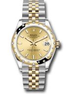 *Pre-Owned* Rolex Steel and Yellow Gold Datejust 31 Watch - Domed Diamond Bezel - Champagne Index Dial - Jubilee Bracelet