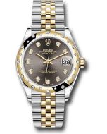  *Pre-Owned* Rolex Steel and Yellow Gold Datejust 31 Watch - Domed Diamond Bezel - Dark Grey Diamond Dial - Jubilee Bracelet