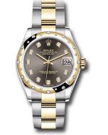  *Pre-Owned* Rolex Steel and Yellow Gold Datejust 31 Watch - Domed Diamond Bezel - Dark Grey Diamond Dial - Oyster Bracelet