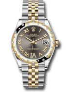 *Pre-Owned* Rolex Steel and Yellow Gold Datejust 31 Watch - Domed Diamond Bezel - Dark Grey Diamond Roman Six Dial - Jubilee Bracelet