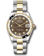  *Pre-Owned* Rolex Steel and Yellow Gold Datejust 31 Watch - Domed Diamond Bezel - Dark Mother-of-Pearl Diamond Dial - Oyster Bracelet
