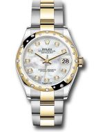  *Pre-Owned* Rolex Steel and Yellow Gold Datejust 31 Watch - Domed Diamond Bezel - Mother-of-Pearl Diamond Dial - Oyster Bracelet