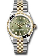  *Pre-Owned* Rolex Steel and Yellow Gold Datejust 31 Watch - Domed Diamond Bezel - Olive Green Diamond Dial - Jubilee Bracelet