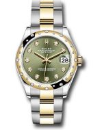 *Pre-Owned* Rolex Steel and Yellow Gold Datejust 31 Watch - Domed Diamond Bezel - Olive Green Diamond Dial - Oyster Bracelet