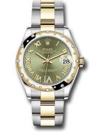  *Pre-Owned* Rolex Steel and Yellow Gold Datejust 31 Watch - Domed Diamond Bezel - Olive Green Diamond Roman Six Dial - Oyster Bracelet