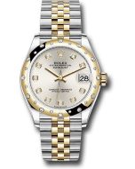  *Pre-Owned* Rolex Steel and Yellow Gold Datejust 31 Watch - Domed Diamond Bezel - Silver Diamond Dial - Jubilee Bracelet