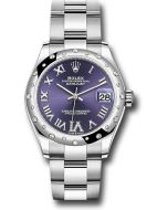 *Pre-Owned* Rolex Steel and White Gold Datejust 31 Watch - Domed 24 Diamond Bezel - Aubergine Roman Diamond 6 Dial - Oyster Bracelet