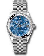  *Pre-Owned* Rolex White Rolesor Datejust 31 Watch - Domed, Diamond Bezel - Azzurro Blue Floral Motif Diamond Dial - Jubilee Bracelet