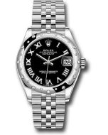 *Pre-Owned* Rolex Steel and White Gold Datejust 31 Watch - Domed 24 Diamond Bezel - Black Roman Dial - Jubilee Bracelet
