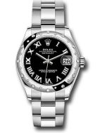  *Pre-Owned* Rolex Steel and White Gold Datejust 31 Watch - Domed 24 Diamond Bezel - Black Roman Dial - Oyster Bracelet