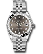  *Pre-Owned* Rolex Steel and White Gold Datejust 31 Watch - Domed 24 Diamond Bezel - Dark Grey Diamond Dial - Jubilee Bracelet