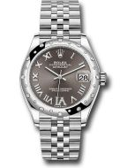 *Pre-Owned* Rolex Steel and White Gold Datejust 31 Watch - Domed 24 Diamond Bezel - Dark Grey Roman Diamond 6 Dial - Jubilee Bracelet