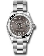  *Pre-Owned* Rolex Steel and White Gold Datejust 31 Watch - Domed 24 Diamond Bezel - Dark Grey Roman Diamond 6 Dial - Oyster Bracelet