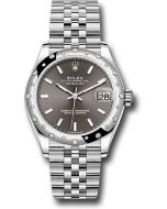  *Pre-Owned* Rolex Steel and White Gold Datejust 31 Watch - Domed 24 Diamond Bezel - Dark Grey Index Dial - Jubilee Bracelet