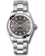  *Pre-Owned* Rolex Steel and White Gold Datejust 31 Watch - Domed 24 Diamond Bezel - Dark Grey Index Dial - Oyster Bracelet