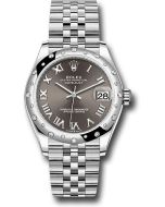 *Pre-Owned* Rolex Steel and White Gold Datejust 31 Watch - Domed 24 Diamond Bezel - Dark Grey Roman Dial - Jubilee Bracelet