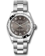  *Pre-Owned* Rolex Steel and White Gold Datejust 31 Watch - Domed 24 Diamond Bezel - Dark Grey Roman Dial - Oyster Bracelet