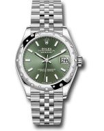  *Pre-Owned* Rolex Steel and White Gold Datejust 31 Watch - Domed 24 Diamond Bezel - Mint Green Index Dial - Jubilee Bracelet