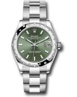  *Pre-Owned* Rolex Steel and White Gold Datejust 31 Watch - Domed 24 Diamond Bezel - Mint Green Index Dial - Oyster Bracelet