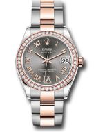 *Pre-Owned* Rolex Steel and Everose Gold Datejust 31 Watch - 46 Diamond Bezel - Dark Rhodium Diamond Roman VI Dial - Oyster Bracelet