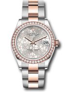  *Pre-Owned* Rolex Everose Rolesor Datejust 31 Watch - Diamond Bezel - Silver Floral Motif Diamond Dial - Oyster Bracelet