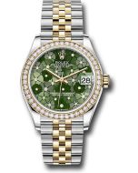  *Pre-Owned* Rolex Yellow Rolesor Datejust 31 Watch - Diamond Bezel - Olive Green Floral Motif Diamond 6 Dial - Jubilee Bracelet