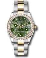  *Pre-Owned* Rolex Yellow Rolesor Datejust 31 Watch - Diamond Bezel - Olive Green Floral Motif Diamond 6 Dial - Oyster Bracelet