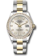   *Pre-Owned* Rolex Steel and Yellow Gold Datejust 31 Watch - Diamond Bezel - Silver Diamond Dial - Oyster Bracelet