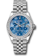 *Pre-Owned* Rolex White Rolesor Datejust 31 Watch - Diamond Bezel - Azzurro Blue Floral Motif Diamond Dial - Jubilee Bracelet