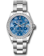  *Pre-Owned* Rolex White Rolesor Datejust 31 Watch - Diamond Bezel - Azzurro Blue Floral Motif Diamond Dial - Oyster Bracelet