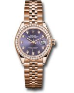  *Pre-Owned* Rolex Everose Gold Lady-Datejust 28 Watch - 44 Diamond Bezel - Aubergine Diamond Dial - Jubilee Bracelet