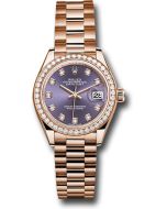 *Pre-Owned* Rolex Everose Gold Lady-Datejust 28 Watch - 44 Diamond Bezel - Aubergine Diamond Dial - President Bracelet