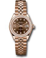  *Pre-Owned* Rolex Everose Gold Lady-Datejust 28 Watch - 44 Diamond Bezel - Chocolate Diamond Star Dial - Jubilee Bracelet