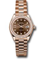  *Pre-Owned* Rolex Everose Gold Lady-Datejust 28 Watch - 44 Diamond Bezel - Chocolate Diamond Star Dial - President Bracelet